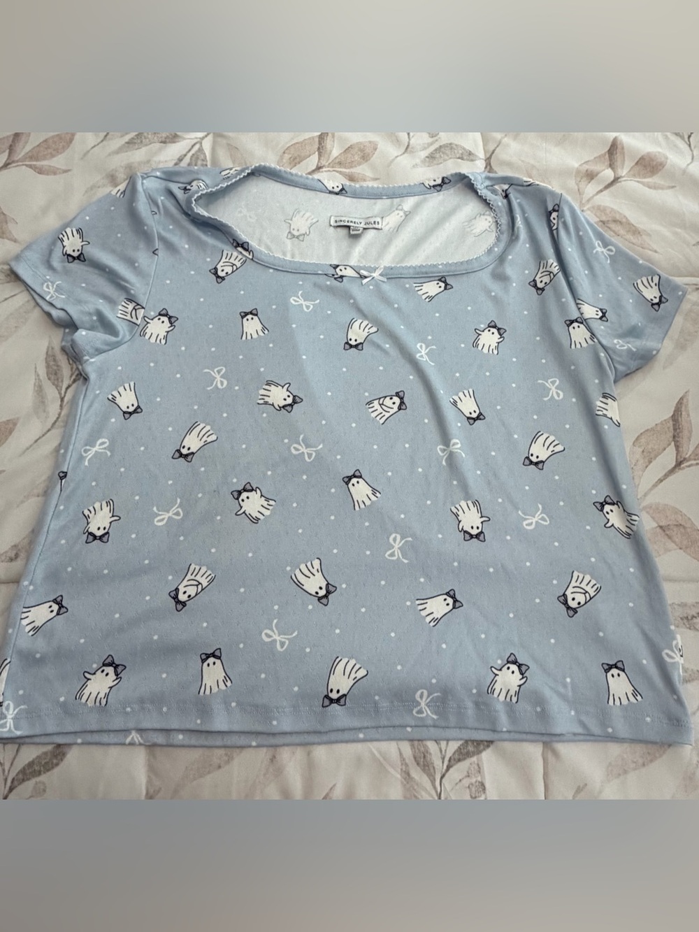 Women’s Light Blue Short Sleeve Top with Ghosties